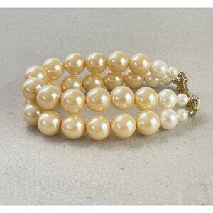 Vintage Faux Pearls Bracelet 1980s Double Strand Bracelet Champagne & White